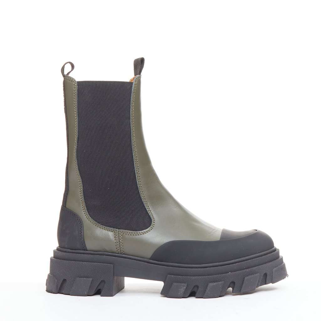 Ganni Green Leather Boots Green Leather Good condition - Front View