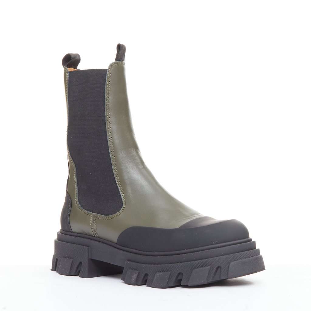 Ganni Green Leather Boots Green Leather Good condition - Back View