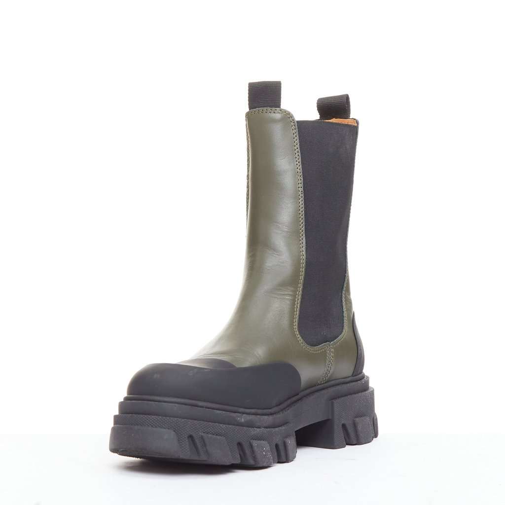 Ganni Green Leather Boots Green Leather Good condition - Model View