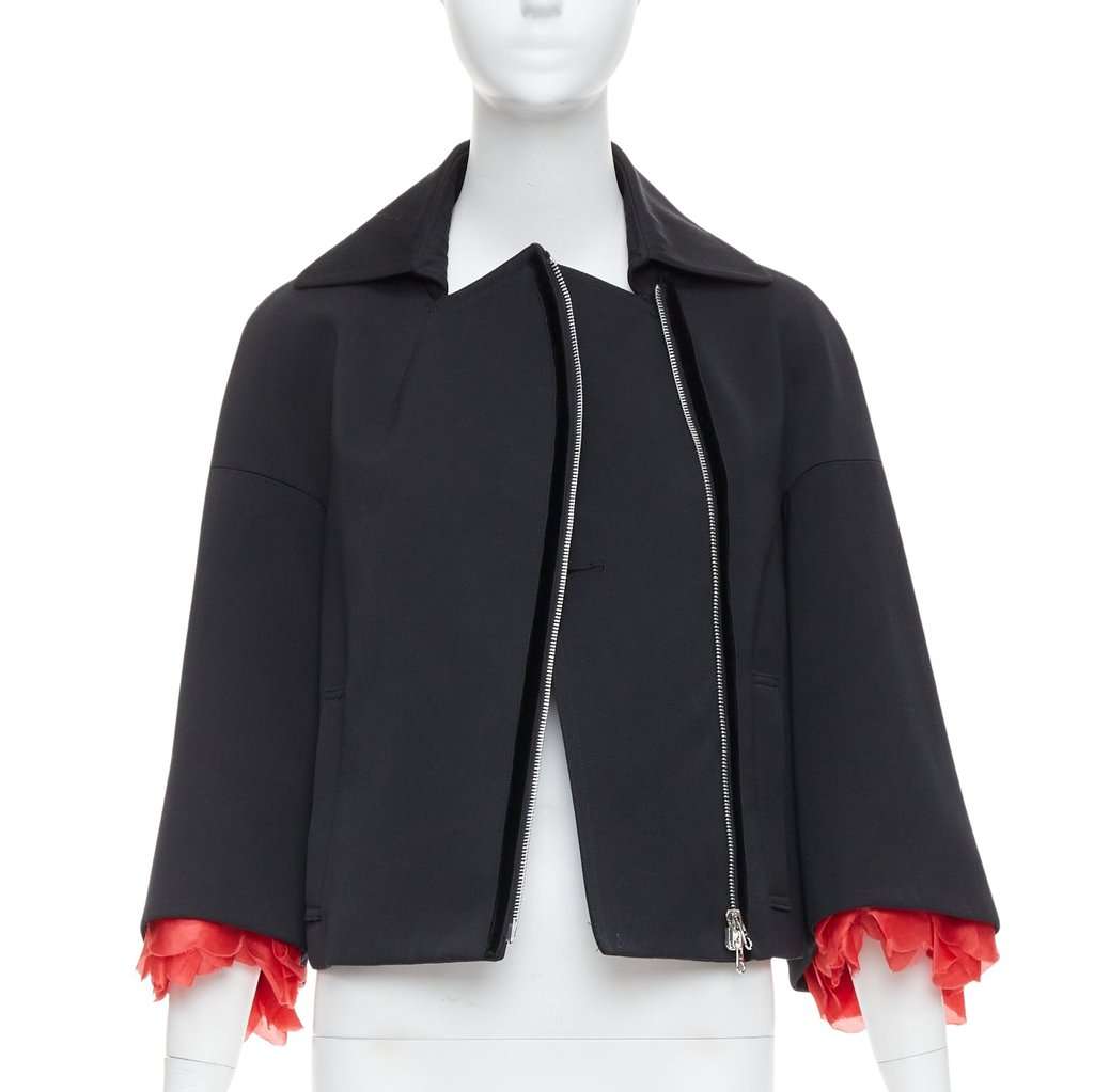 Keita Maruyama Red Biker Jacket Black Wool Never worn - Front View