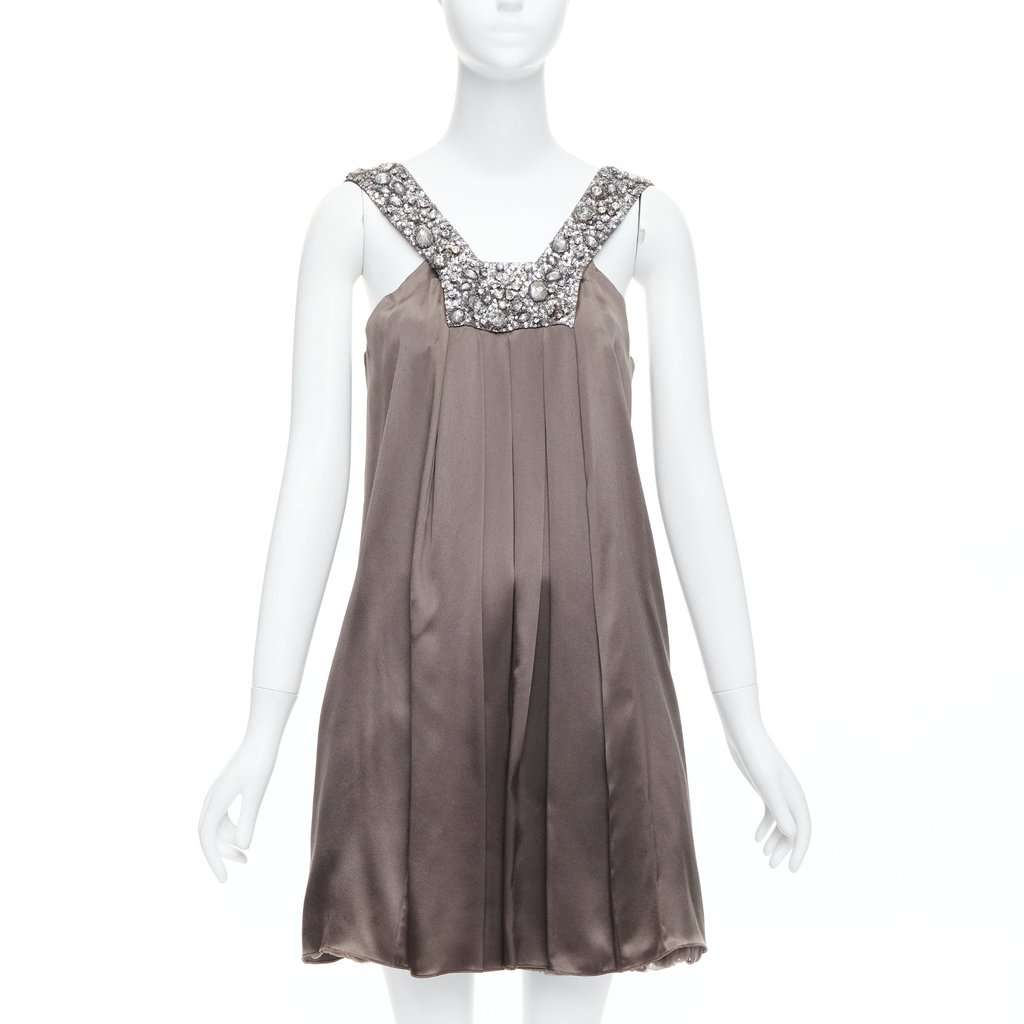 Collette Dinnigan Bronze Neckline Dress Grey Silk Fair condition - Front View