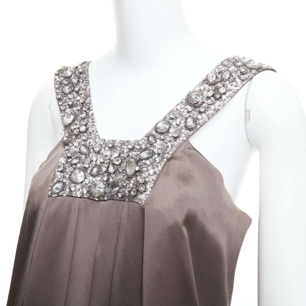 Collette Dinnigan Bronze Neckline Dress Grey Silk Fair condition - Back View