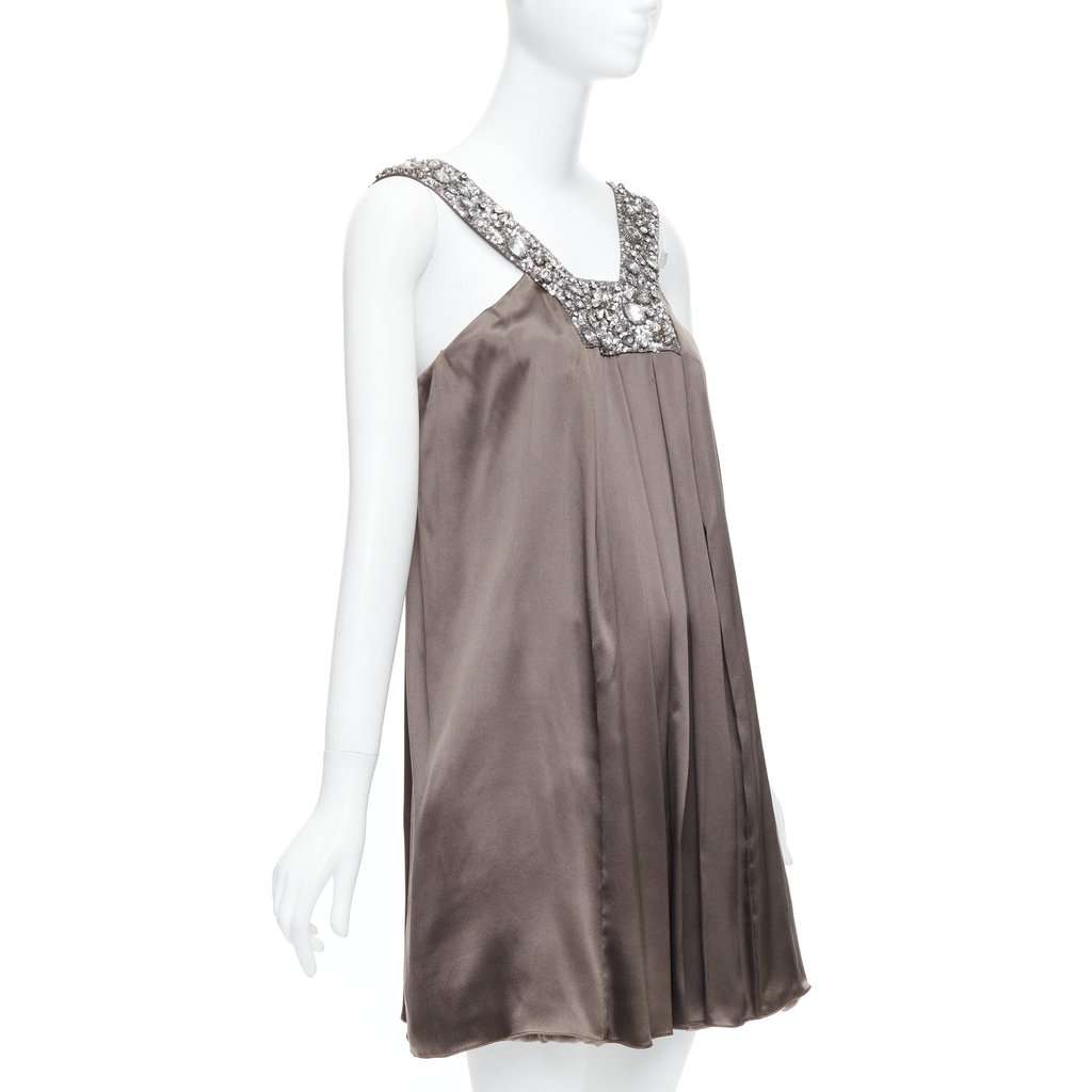 Collette Dinnigan Bronze Neckline Dress Grey Silk Fair condition - Inside View