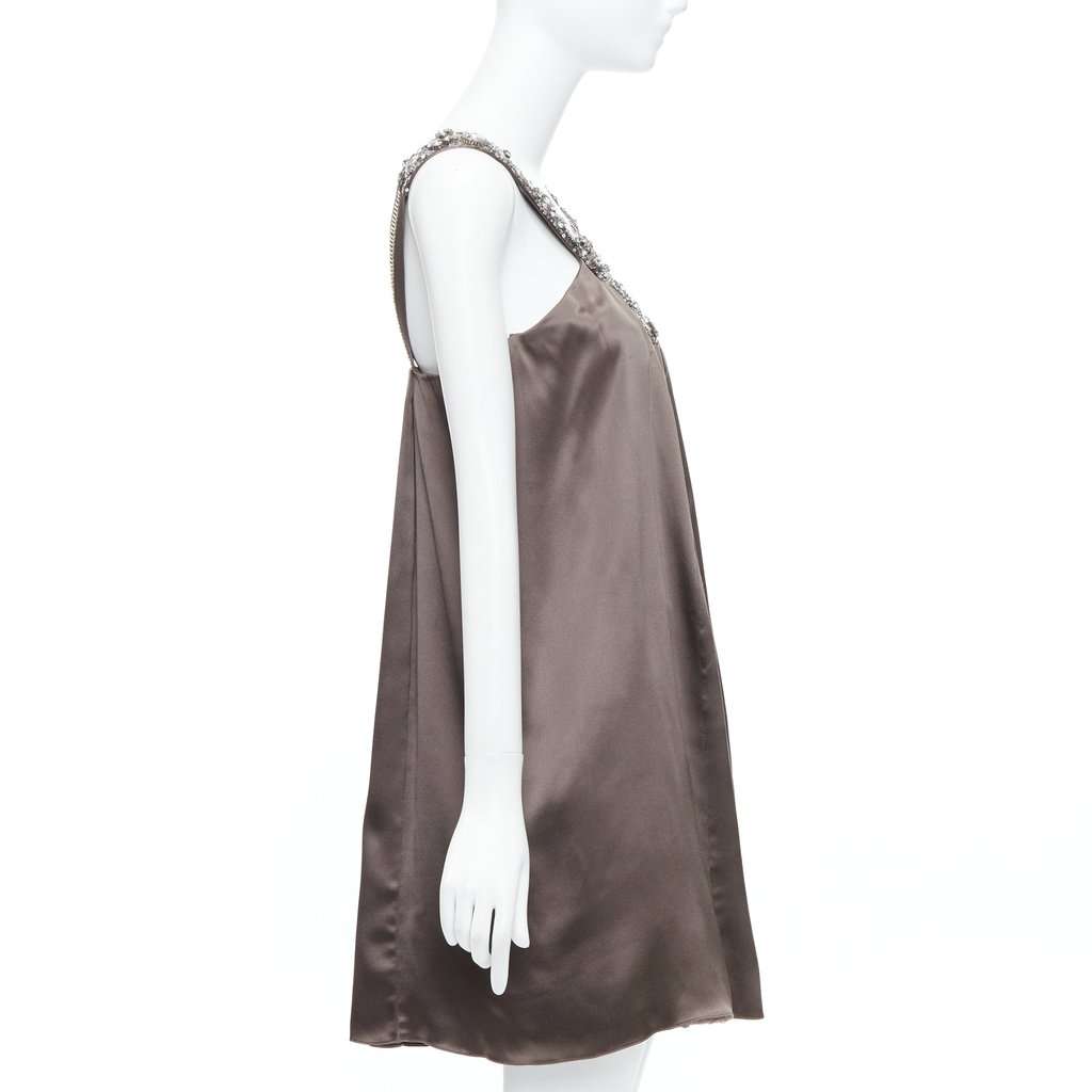 Collette Dinnigan Bronze Neckline Dress Grey Silk Fair condition - Model View