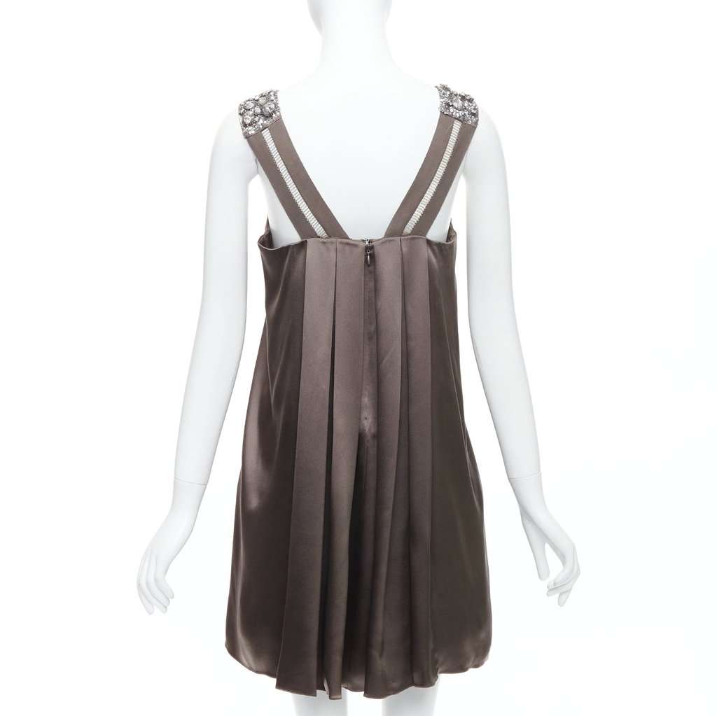 Collette Dinnigan Bronze Neckline Dress Grey Silk Fair condition - Box View