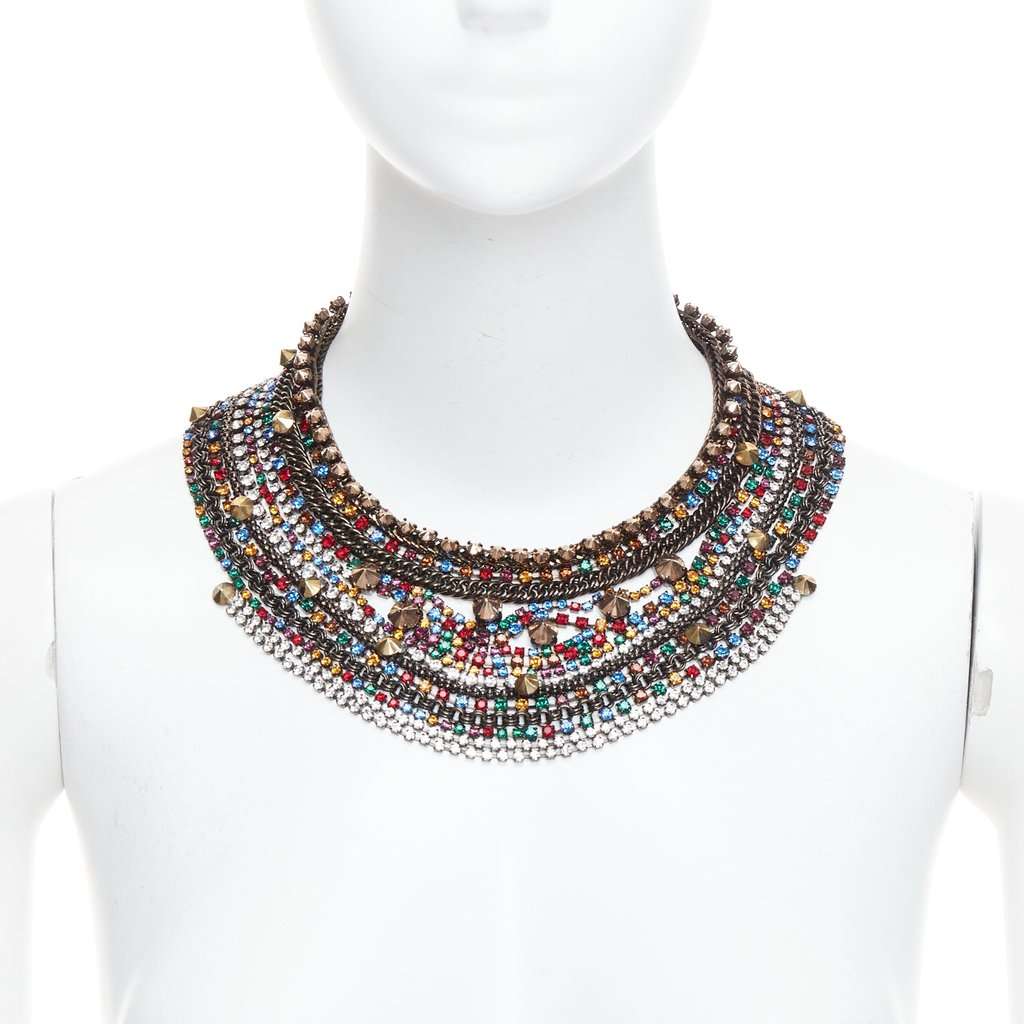 Iosselliani Rhinestone Collar Necklace Gold Metal Never worn - Front View