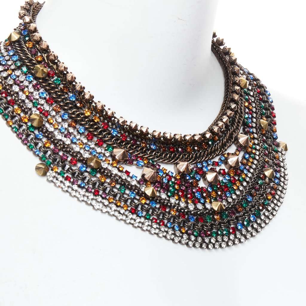 Iosselliani Rhinestone Collar Necklace Gold Metal Never worn - Back View