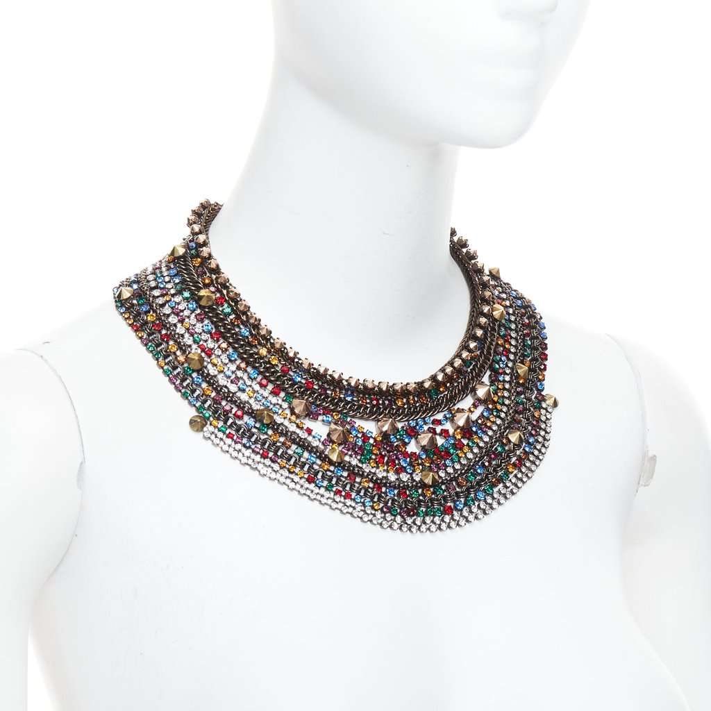 Iosselliani Rhinestone Collar Necklace Gold Metal Never worn - Inside View