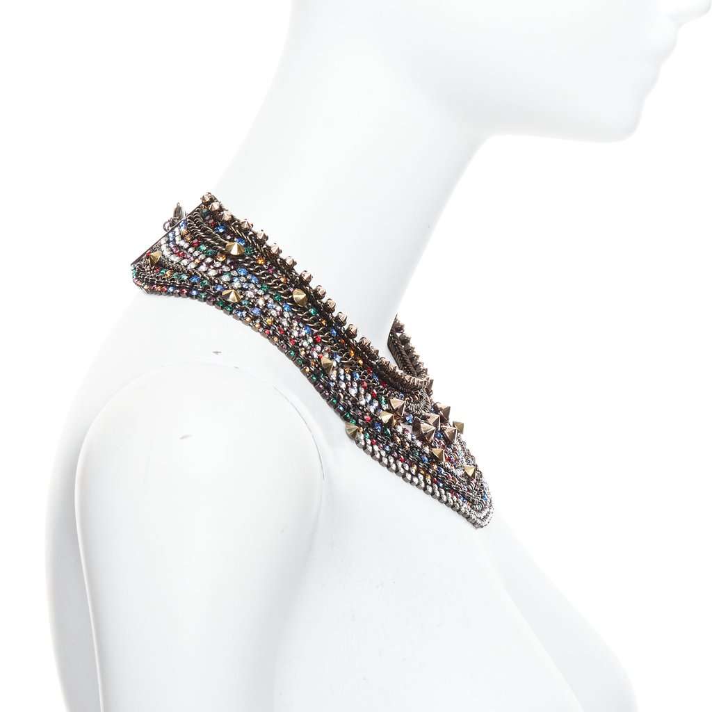 Iosselliani Rhinestone Collar Necklace Gold Metal Never worn - Model View