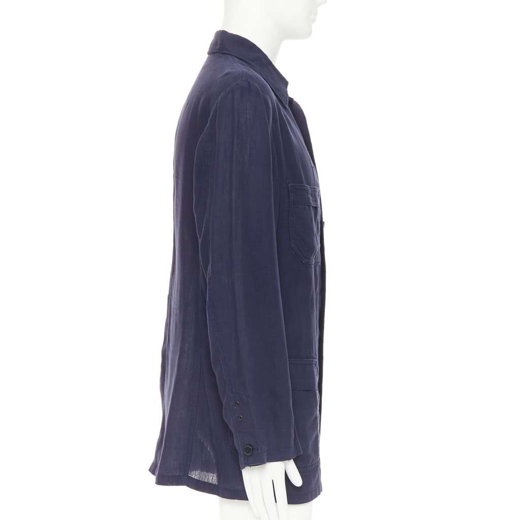 Yohji Yamamoto Blue Linen Jacket Blue Linen Good condition - Model View