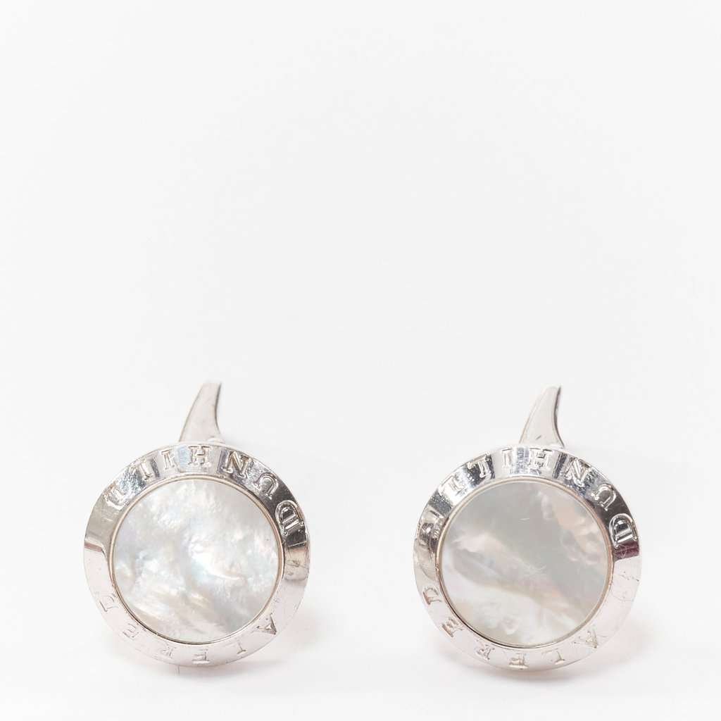 Alfred Dunhill Mother Pearl Cufflinks Silver Fair condition - Front View