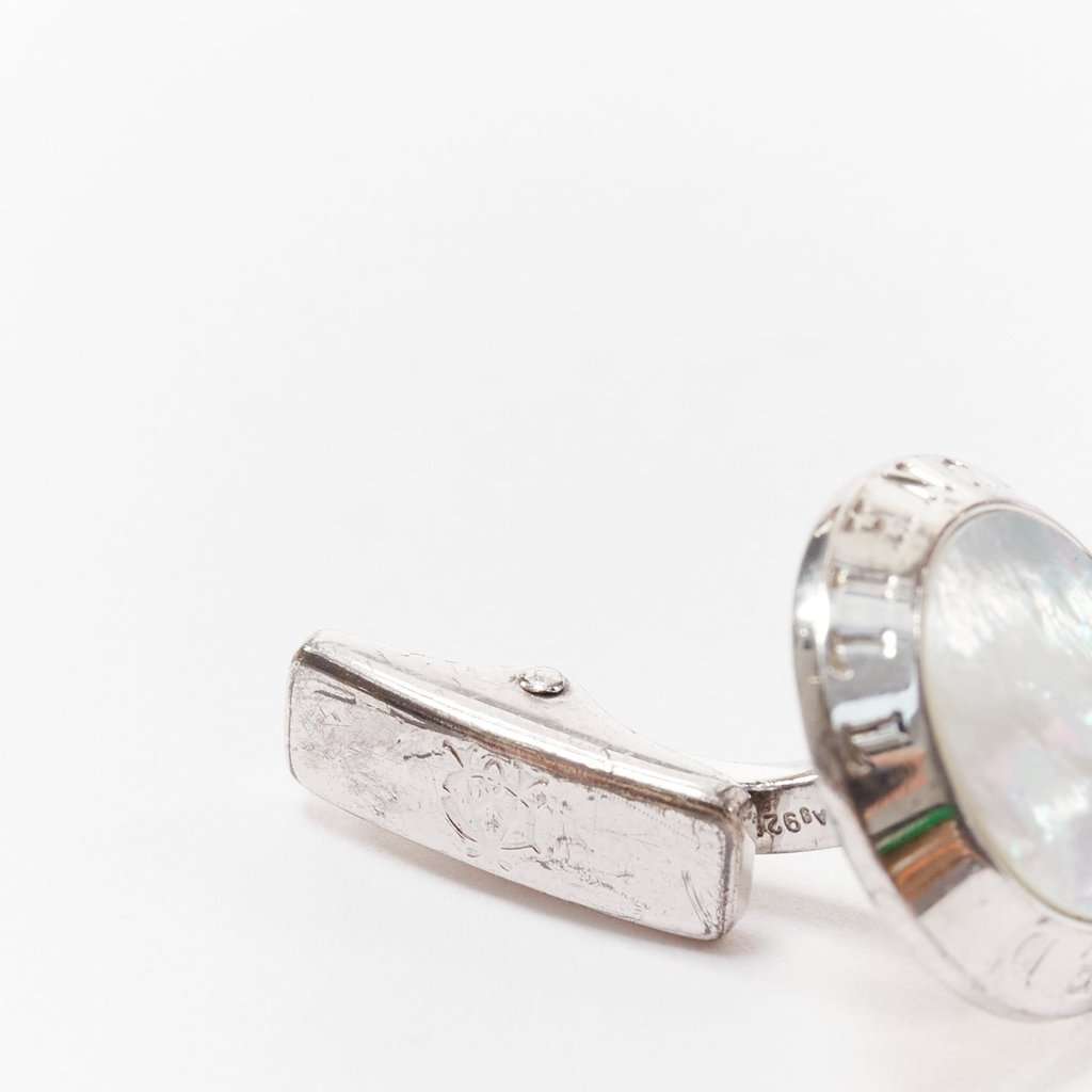 Alfred Dunhill Mother Pearl Cufflinks Silver Fair condition - Model View