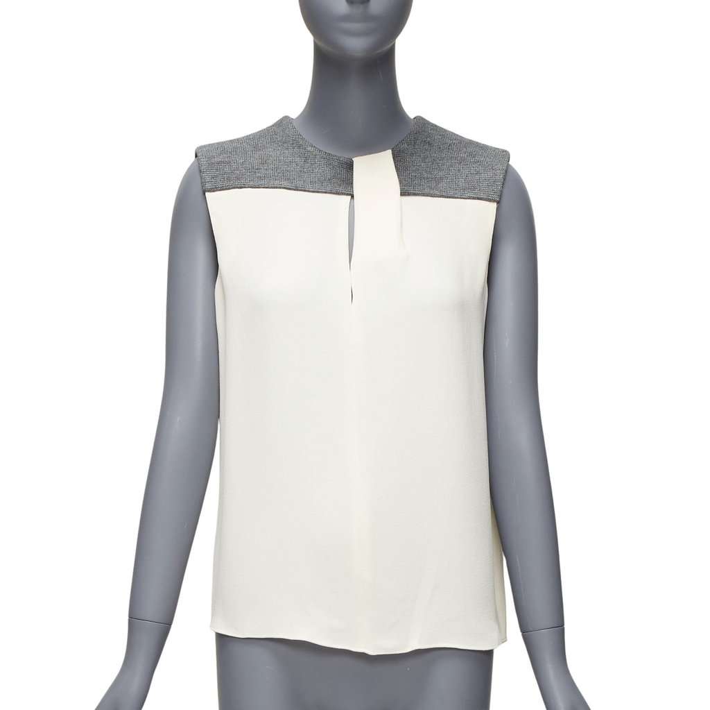 Balenciaga Knitted Yoke Blouse Ecru Silk Very good condition - Front View