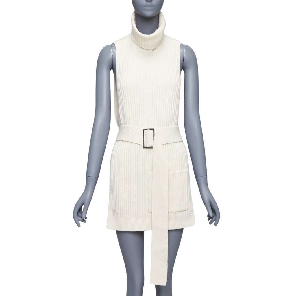 Tibi Ribbed Funnel Vest Ecru Wool Never worn - Front View