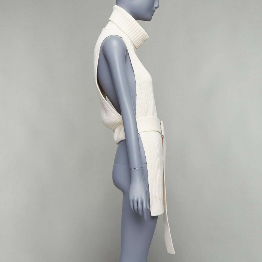 Tibi Ribbed Funnel Vest Ecru Wool Never worn - Model View