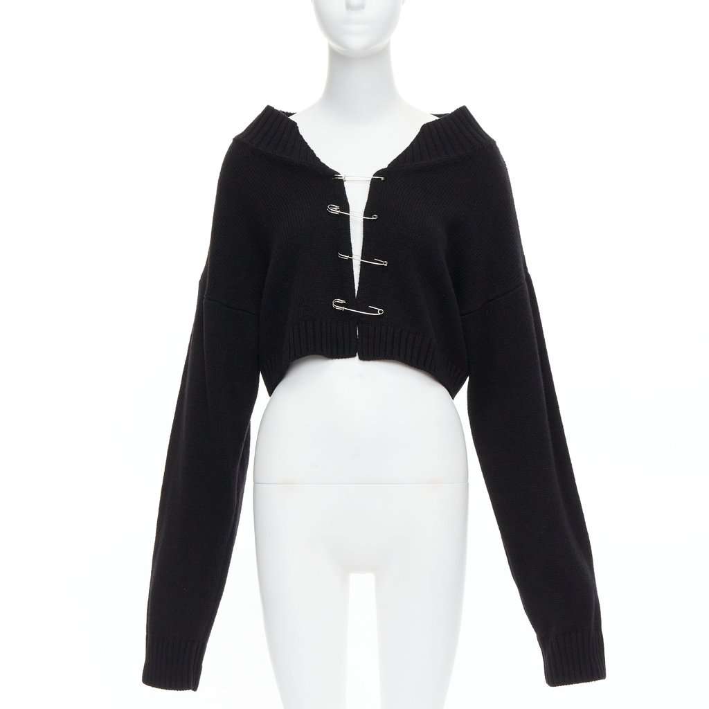 Guizio Safety Pin Cardigan Black Wool Never worn - Front View