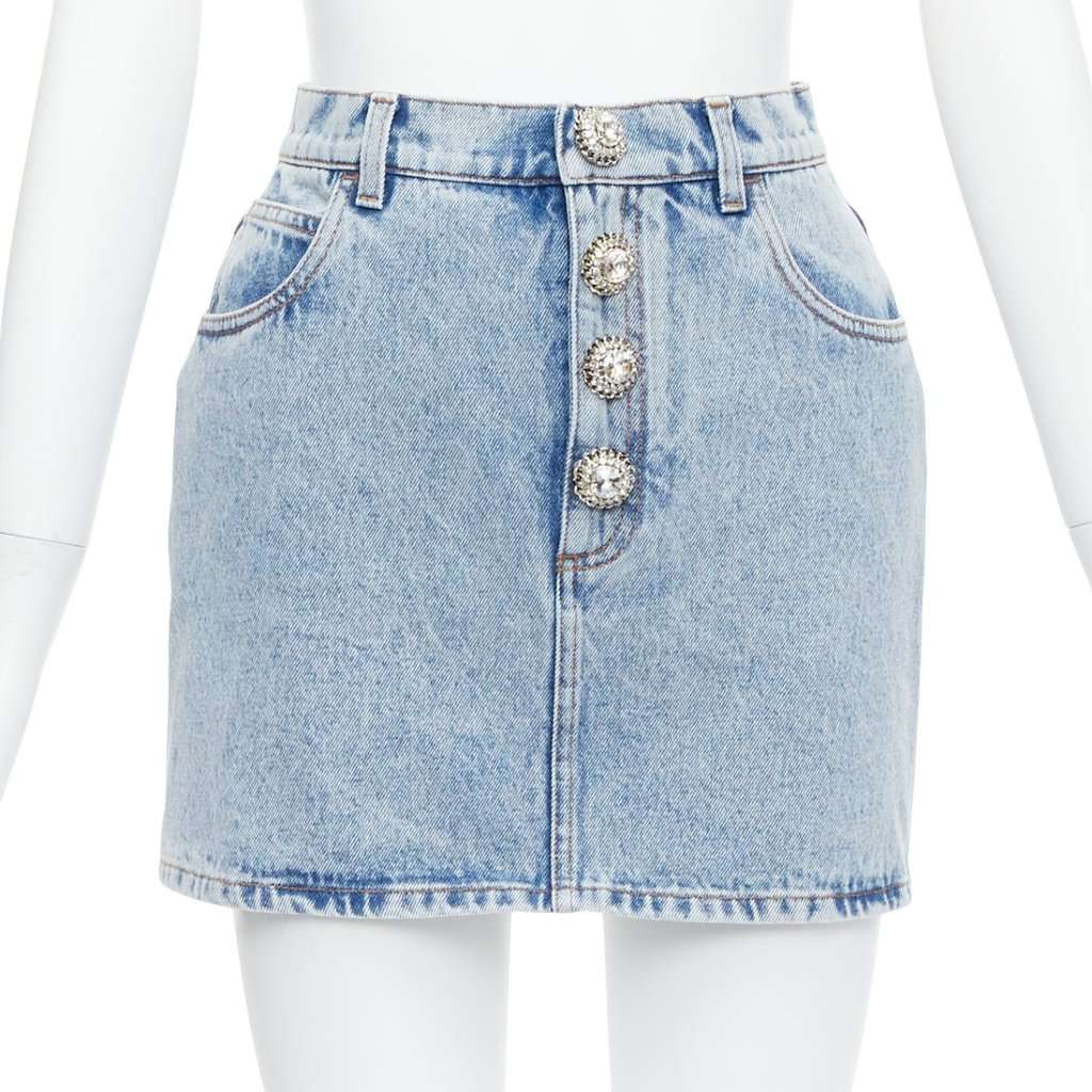 Alessandra Rich Crystal Denim Skirt Blue Polyester Very good condition - Front View