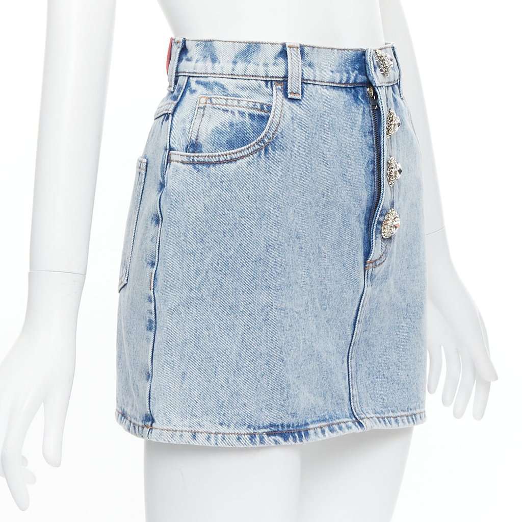 Alessandra Rich Crystal Denim Skirt Blue Polyester Very good condition - Inside View