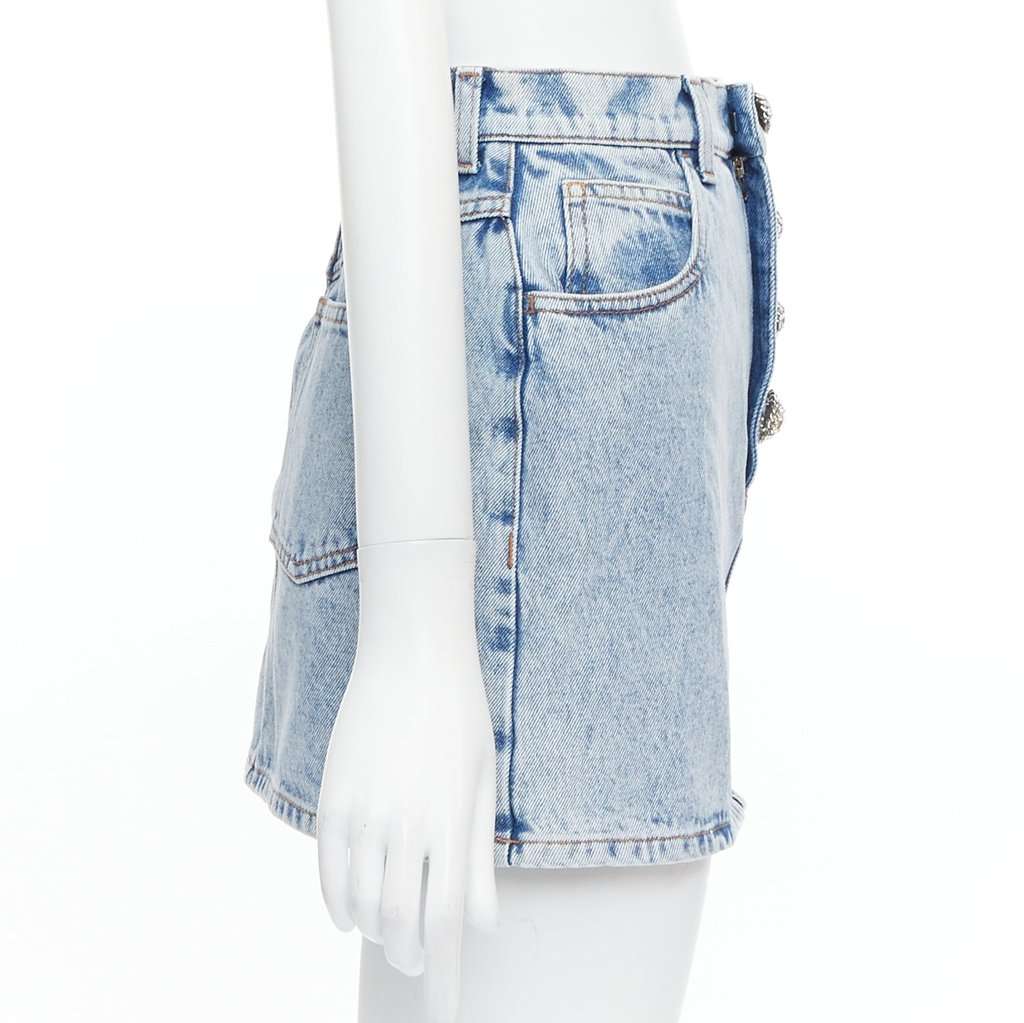Alessandra Rich Crystal Denim Skirt Blue Polyester Very good condition - Model View