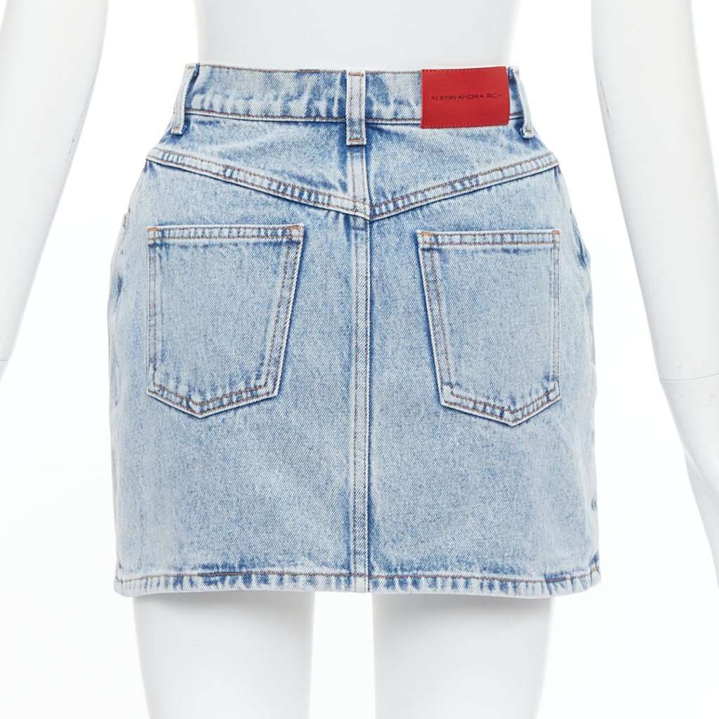 Alessandra Rich Crystal Denim Skirt Blue Polyester Very good condition - Box View