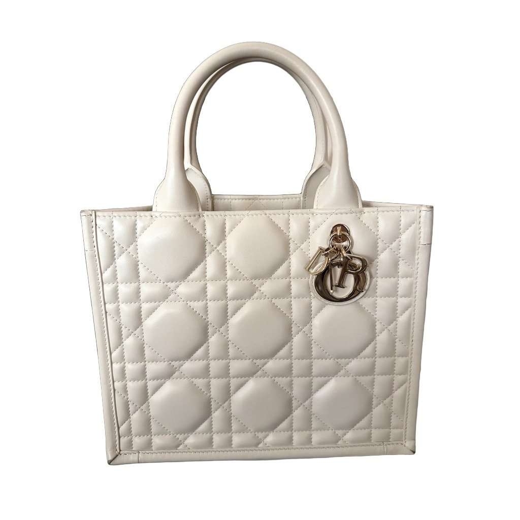 Christian Dior Small Macrocannage Tote White Leather Good condition - Front View