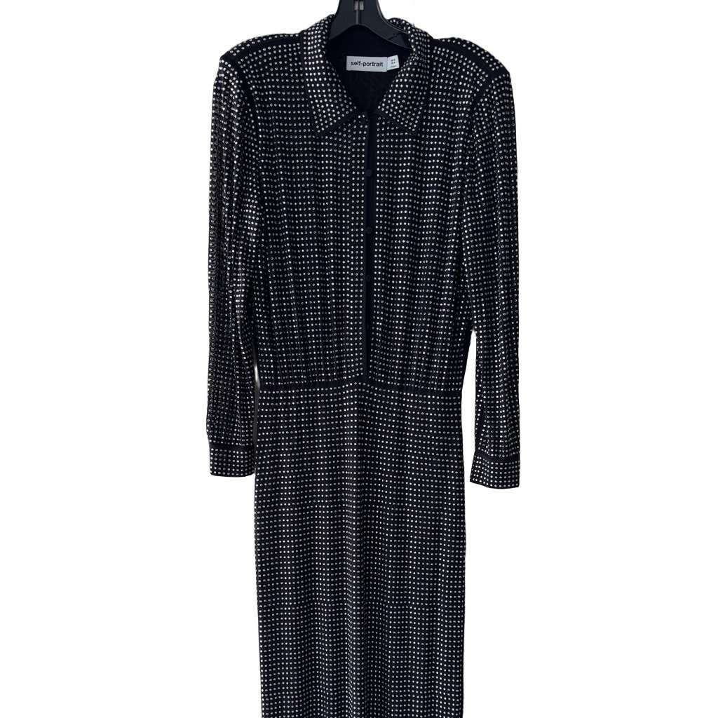 SELF-PORTRAIT Rhinestone Long Sleeve Maxi Black Very good - Front View