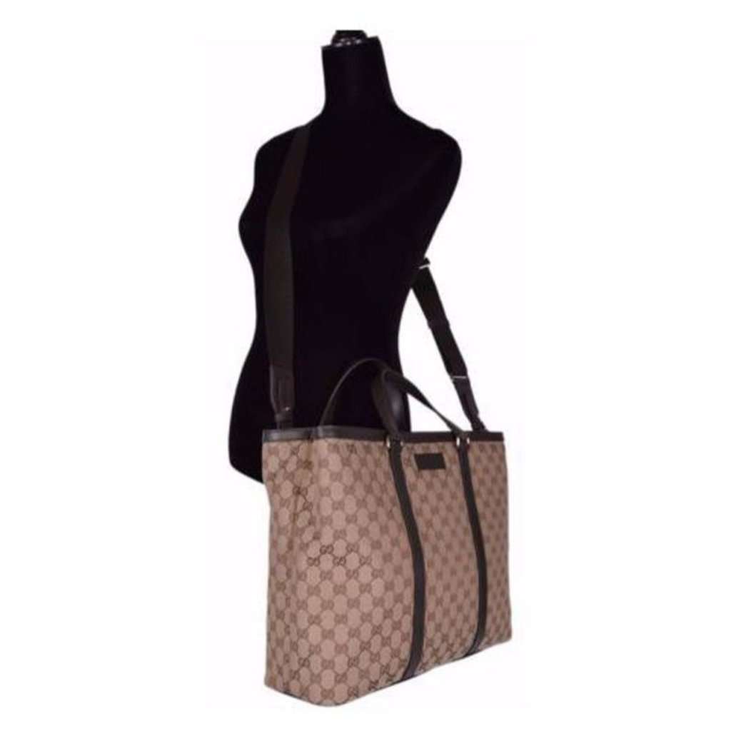 Gucci Gucci Original GG Canvas Shopping Tote Bag Beige Brown Leather Trim Crossbody Brown Leather Never worn - Inside View