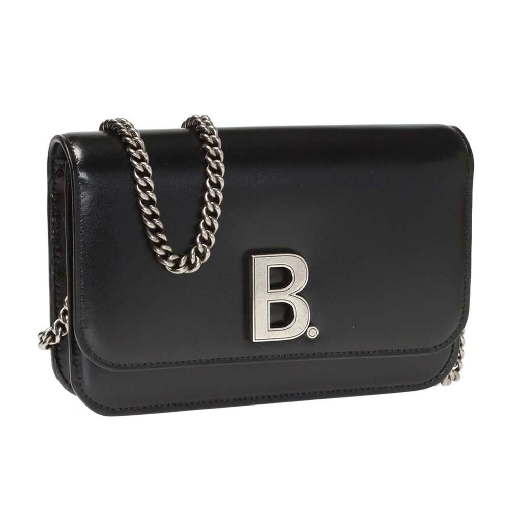 Balenciaga Balenciaga Black Calfskin Leather Silver Logo Chain Wallet Bag Black Leather Never worn - Back View