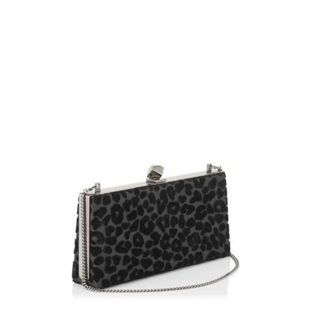 Jimmy Choo Jimmy Choo Celeste Black Devore Velvet Leopard Clutch Bag Black Leather Never worn - Model View