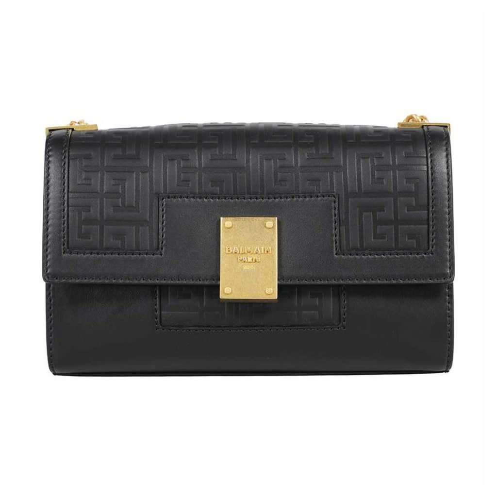Balmain Balmain 1945 Black Leather Embossed Flap Medium Shoulder Bag Black Leather Never worn - Front View