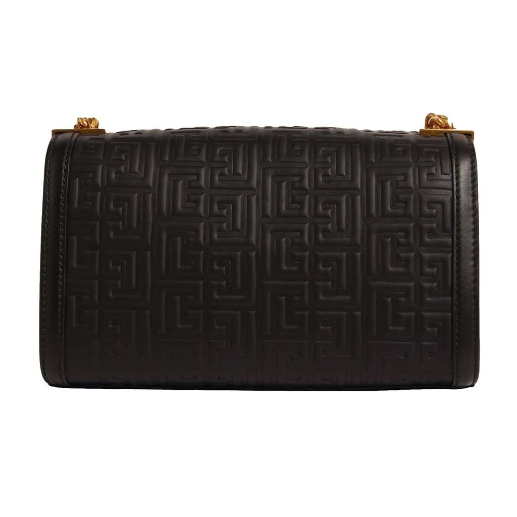 Balmain Balmain 1945 Black Leather Embossed Flap Medium Shoulder Bag Black Leather Never worn - Box View