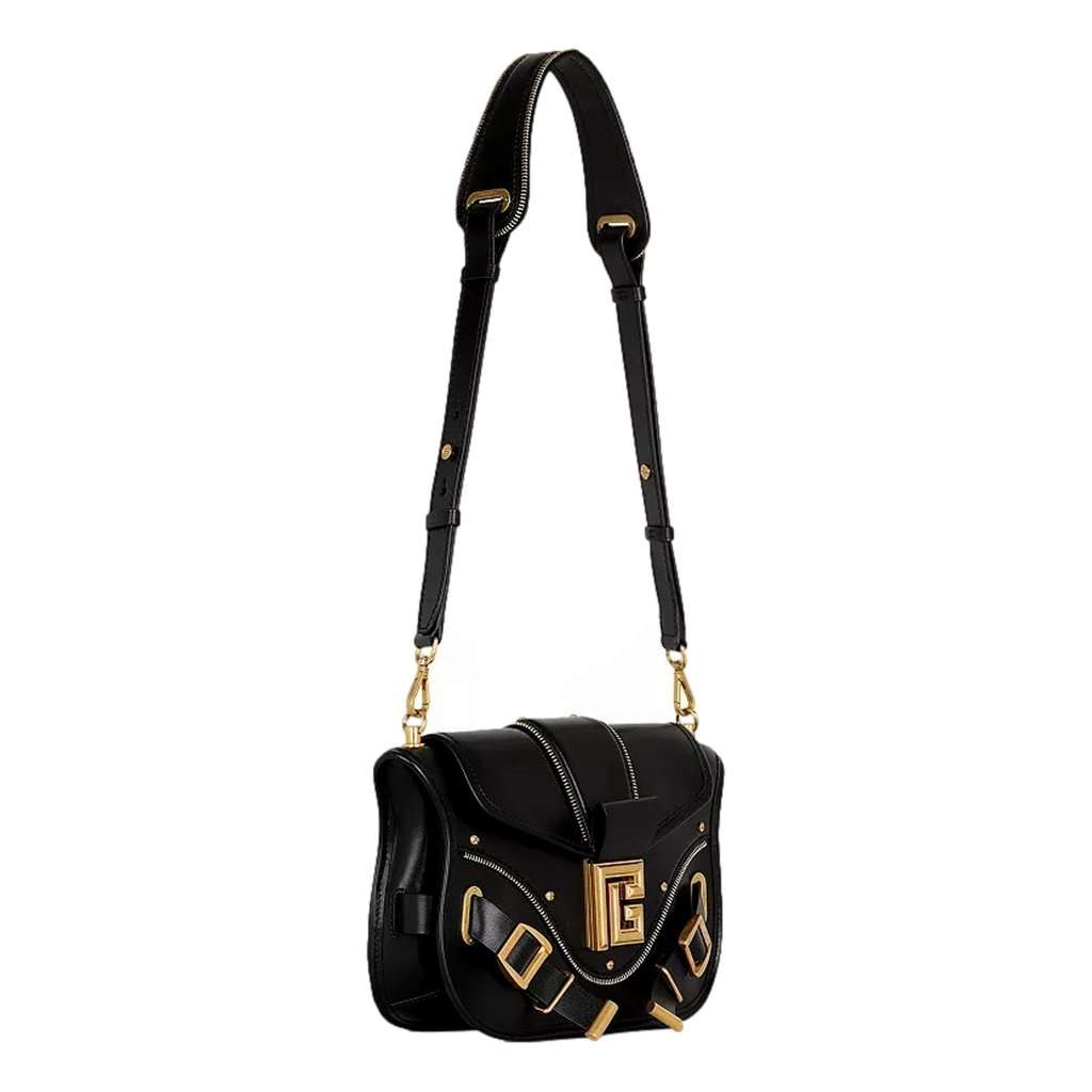 Balmain Balmain Blaze Black Smooth Calf Leather Medium Flap Shoulder Bag Black Leather Never worn - Back View