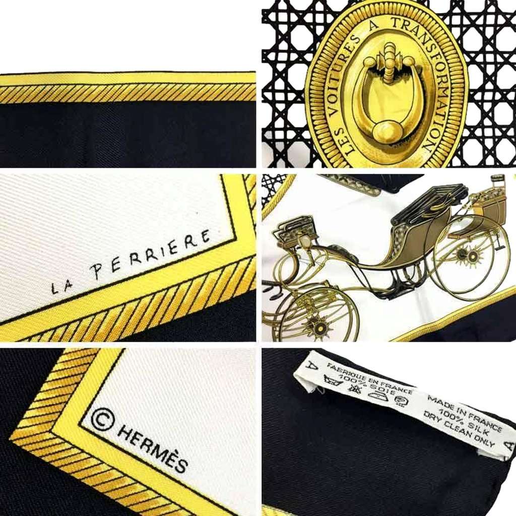 Hermès Hermes Les Voitures A Transformation Black and Gold Carriages Silk Scarf Black Silk Good condition - Back View