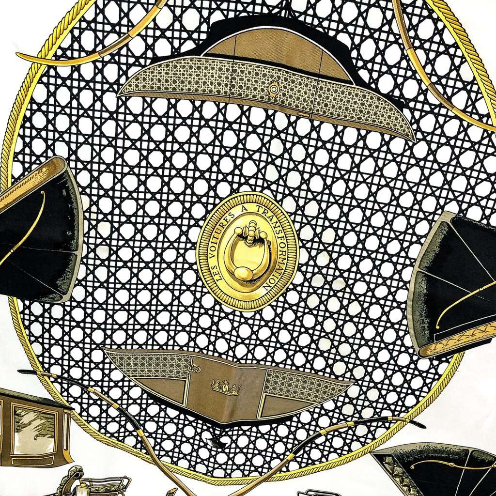 Hermès Hermes Les Voitures A Transformation Black and Gold Carriages Silk Scarf Black Silk Good condition - Inside View