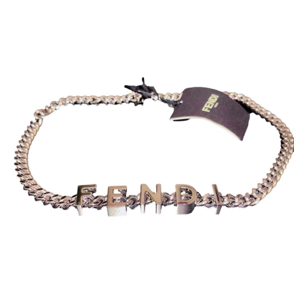Fendi Fendi Lettering Silver Chain Statement Belt Size 65 Beige Never worn - Back View