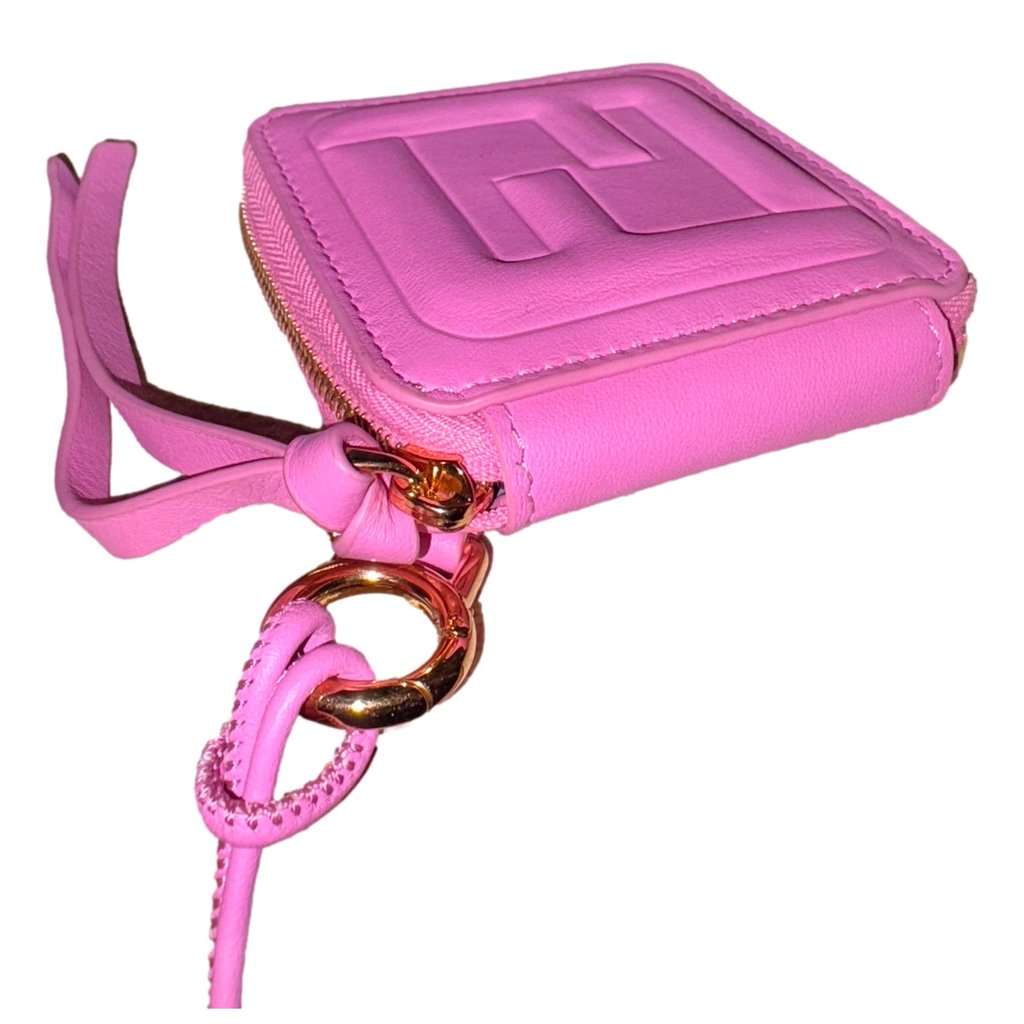 Fendi Fendi FF Cube Embossed Small Zip Wallet Pink Leather with Strap Pink Leather Never worn - Box View