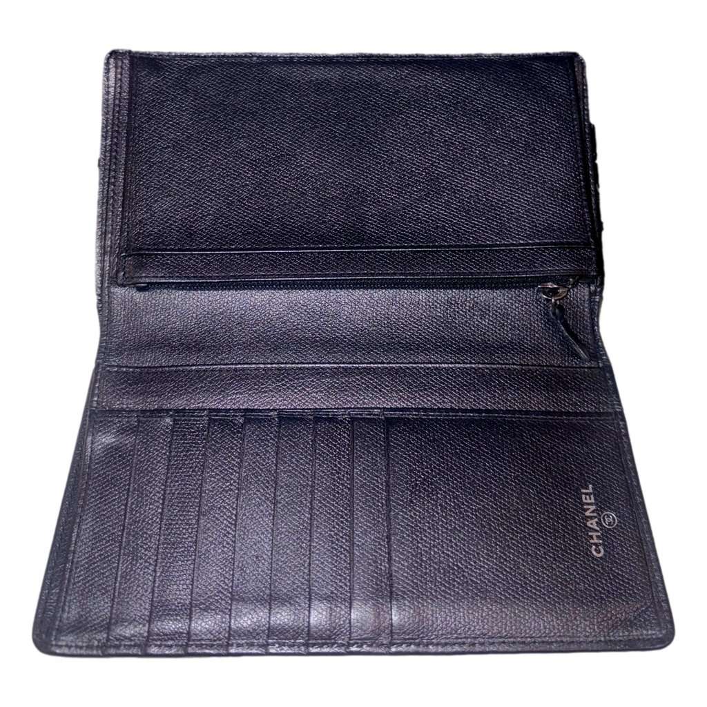 Chanel Chanel Vintage Yen Black Leather Long Bifold with Coin Pouch Black Leather Good condition - Box View