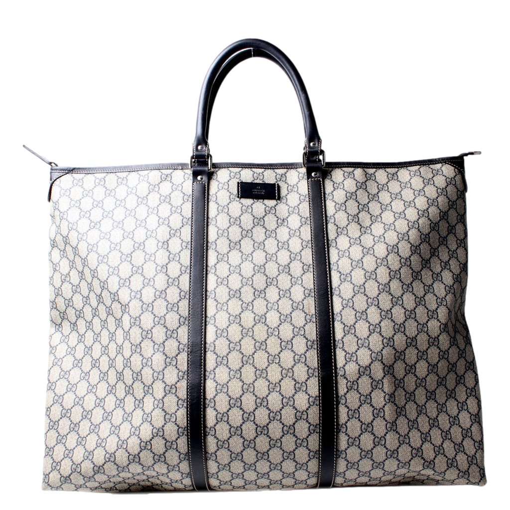 Gucci Gucci GG Supreme Coated Canvas Blue Extra Large Joy Tote Overnight Bag Blue Leather Good condition - Front View