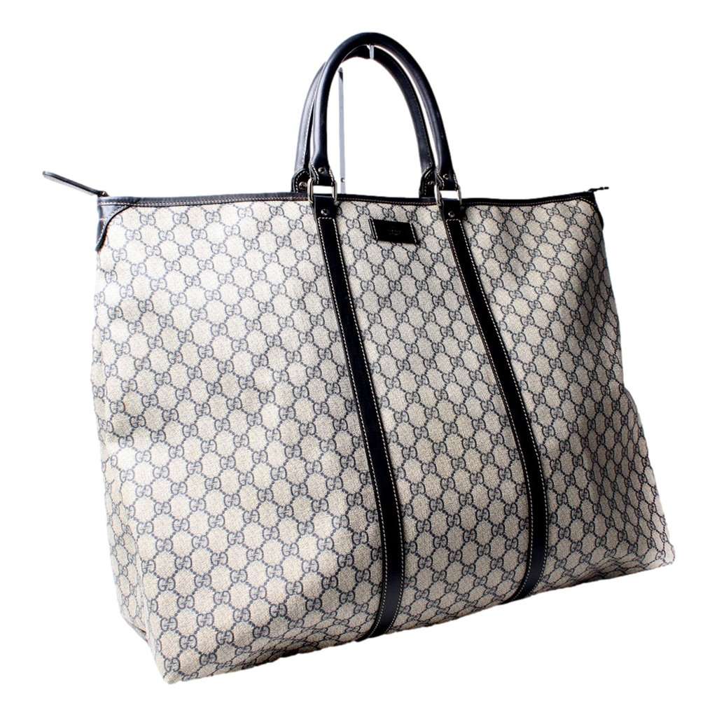 Gucci Gucci GG Supreme Coated Canvas Blue Extra Large Joy Tote Overnight Bag Blue Leather Good condition - Back View