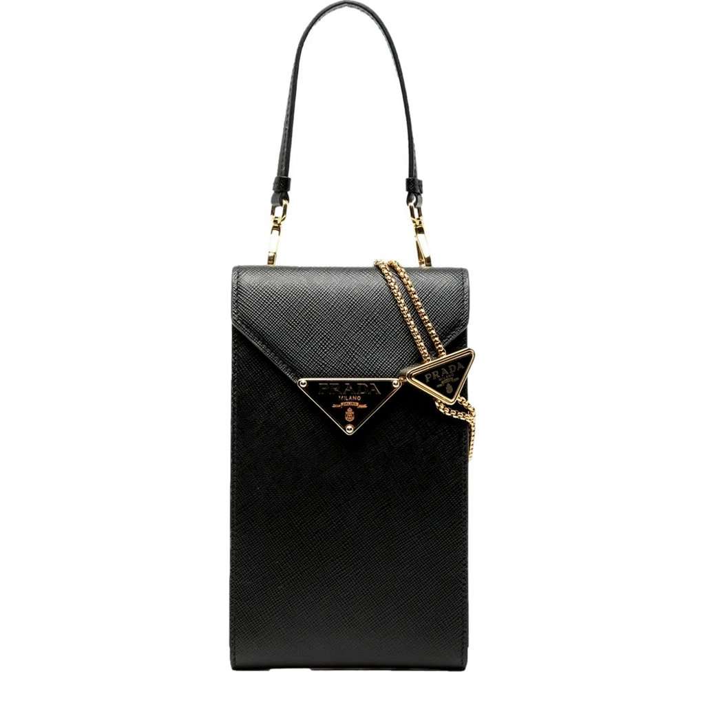Prada Prada Saffiano Lux Black Top Handle Chain Strap Mini Bag Black Leather Good condition - Front View