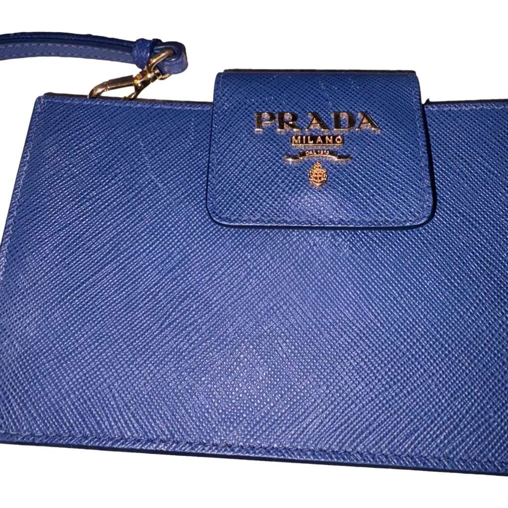 Prada Prada Saffiano Leather Blue Wristlet Clutch Wallet Blue Leather Good condition - Back View