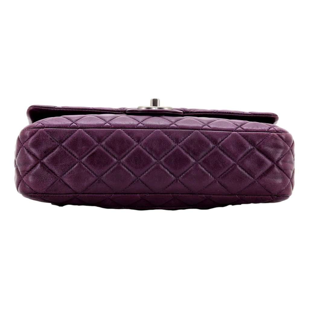 Chanel Chanel Classic Flap Shoulder Bag in Purple Soft Lambskin Leather with Chain Strap Purple Leather Good condition - Model View