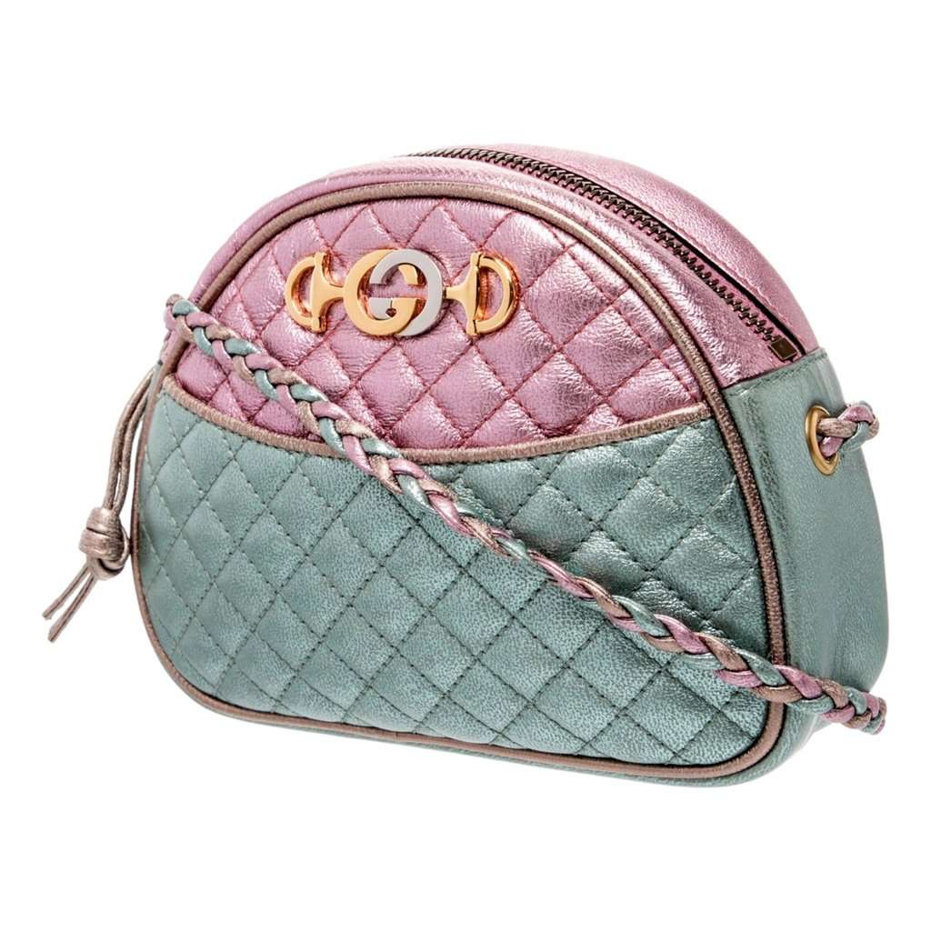 Gucci Gucci Mini Zumi Quilted Nappa Trapuntata Metallic Dome Crossbody Bag Pink and Blue Pink Leather Good condition - Back View