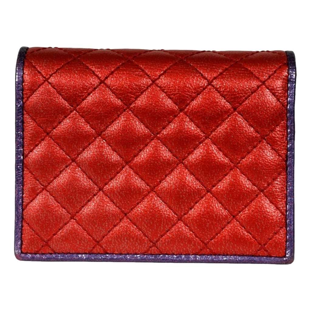 Gucci Gucci Zumi Nappa Trapunata Quilted Card Case Wallet Metallic Red Purple Red Leather Good condition - Back View