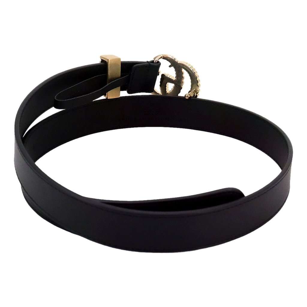 Gucci Gucci Black Leather Gold Double G Torchon Buckle Slim Belt 80/32 Black Leather Good condition - Back View