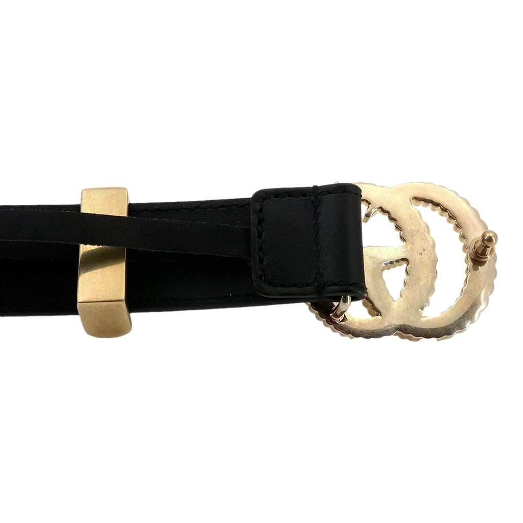 Gucci Gucci Black Leather Gold Double G Torchon Buckle Slim Belt 80/32 Black Leather Good condition - Inside View