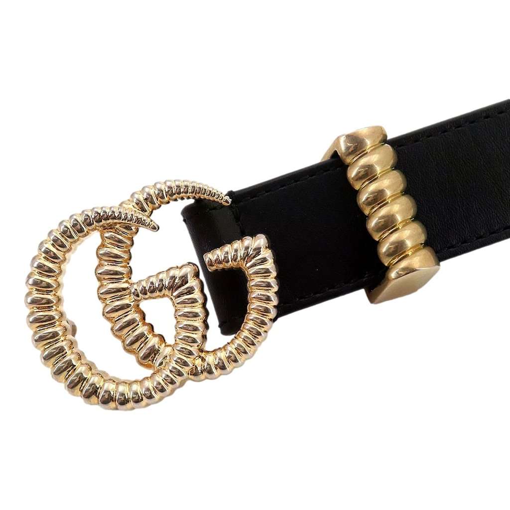 Gucci Gucci Black Leather Gold Double G Torchon Buckle Slim Belt 80/32 Black Leather Good condition - Model View