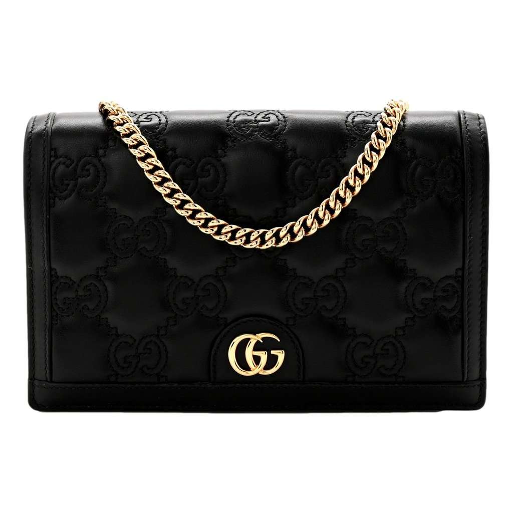 Gucci Gucci GG Matelasse Leather Chain Wallet Shoulder Bag Black Black Leather Good condition - Front View
