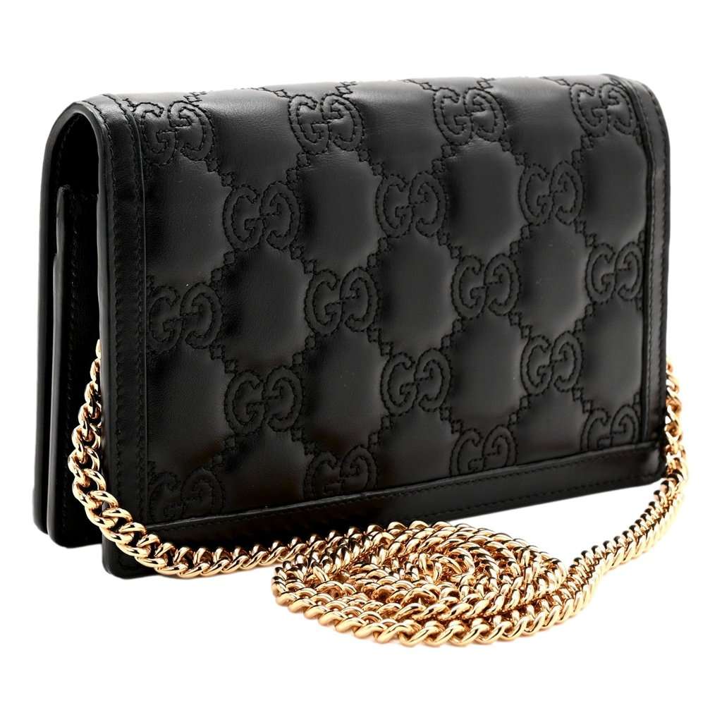 Gucci Gucci GG Matelasse Leather Chain Wallet Shoulder Bag Black Black Leather Good condition - Back View