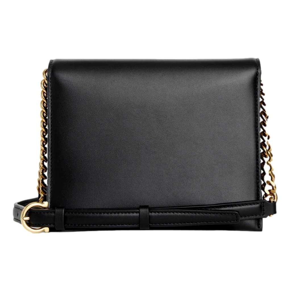 Salvatore Ferragamo Ferragamo Trifolio Black Leather Flap Crossbody Bag Gold Gancini Designer Black Leather Never worn - Inside View